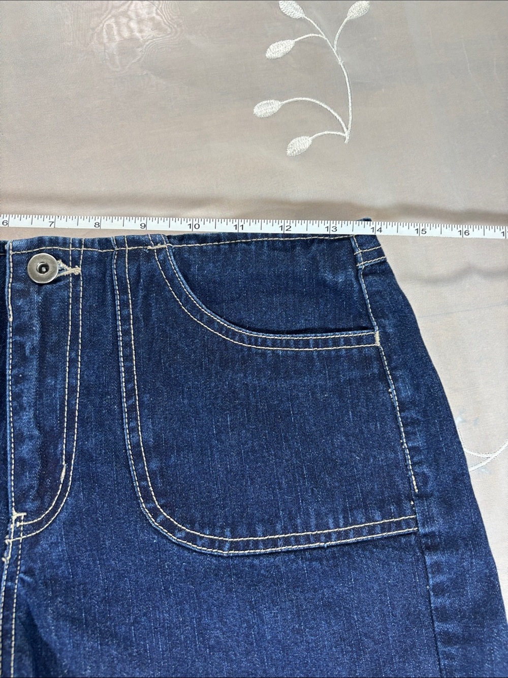 VTG Y2K Garage Dark Blue Denim Patch-Pocket Shorts Woman SZ 7 Summer mid-Waist - Picture 5 of 13